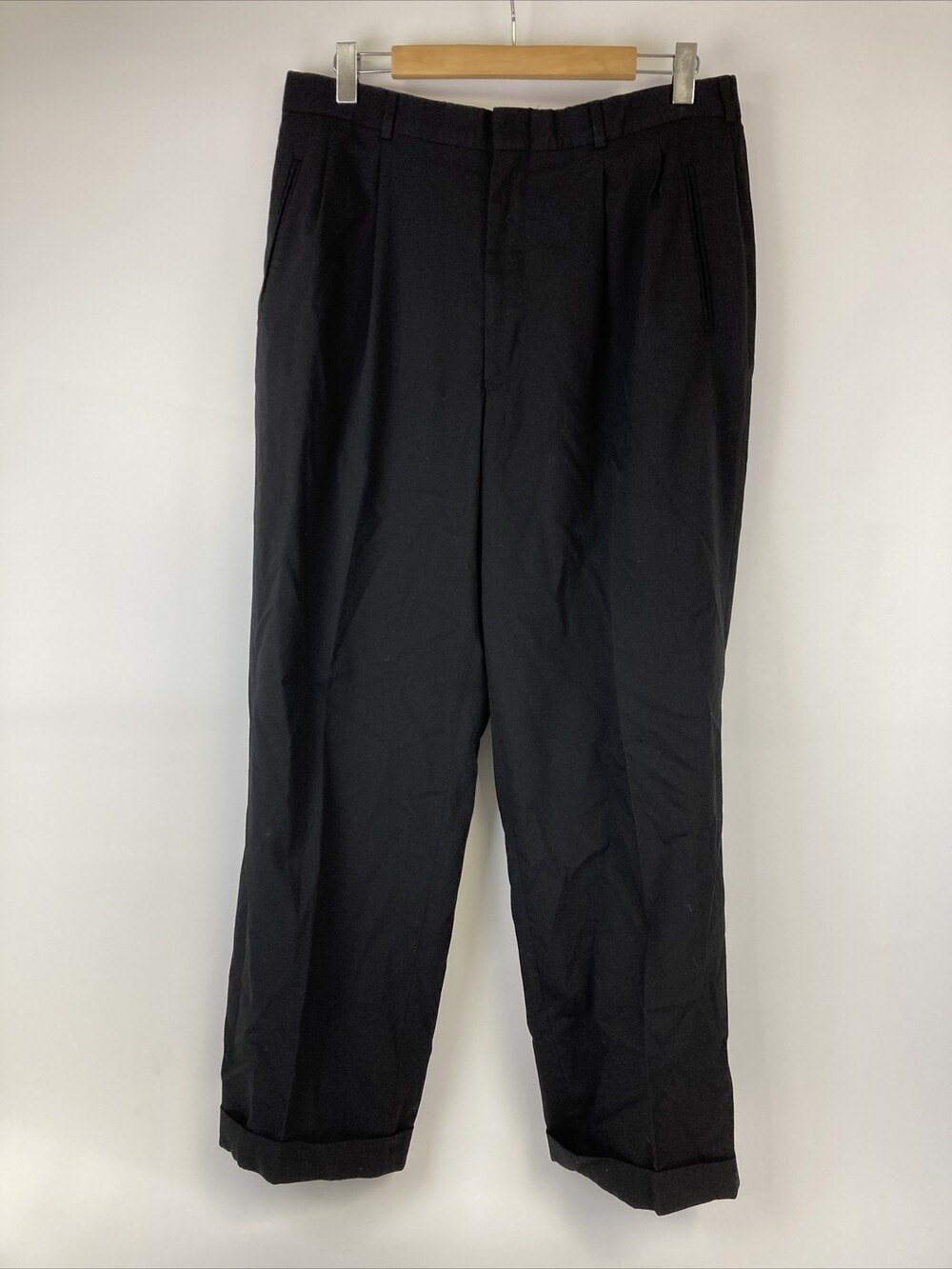 Perry Ellis Portfolio Pleated Black 36 X 34 Mens Wool Polyester Blend Suit Pant
